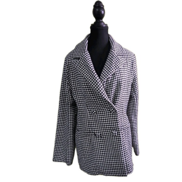 Simplee Apparel Jackets & Blazers - Simplee Houndstooth Blazer Jacket Women's Medium Black White Career Core